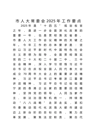 市人大2025年工作要点