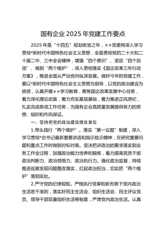 国企公司2025年党建工作要点（计划）