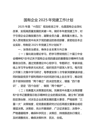 国企公司2025年党建工作计划5400字