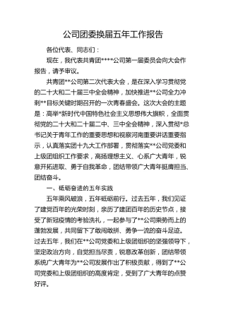 公司团委换届五年工作报告（6200字总结）