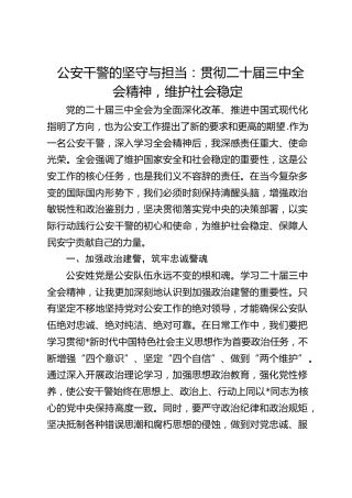 公安系统贯彻三中全会精神心得发言