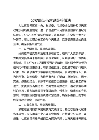 公安局队伍建设经验做法