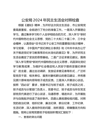 公安局党委班子2024年度民主生活会对照检查