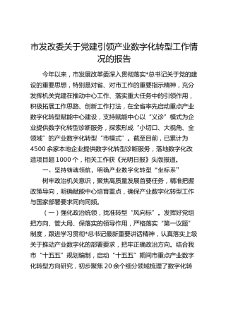 发改委党建引领产业数字化转型工作情况总结报告
