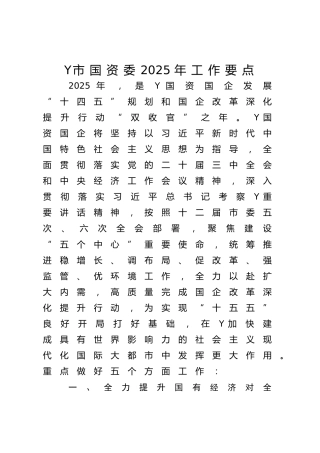 2025年国资委工作要点