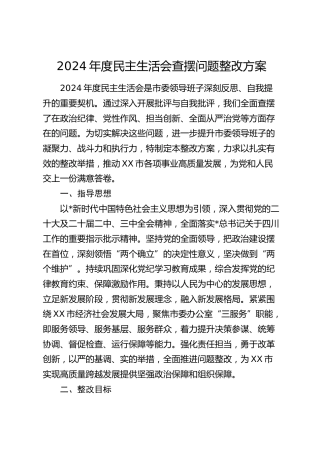 2024年度民主生活会查摆问题整改方案6200字