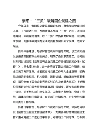 紫阳：“三抓”破解国企党建之困