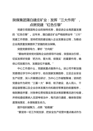 陕煤集团矿业：发挥“三大作用”，点燃党建“红色引擎”