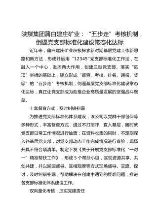 陕煤集团矿业：“五步走”考核机制，倒逼党支部标准化建设常态化达标