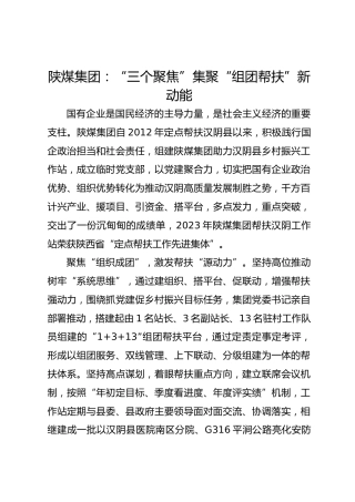 陕煤集团：“三个聚焦”集聚“组团帮扶”新动能