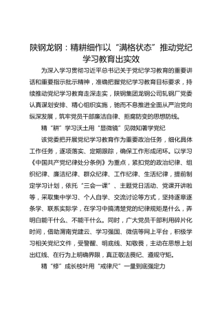 陕钢龙钢：精耕细作 以“满格状态”推动党纪学习教育出实效
