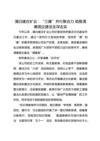 矿业：“三廉”并行聚合力 助推清廉国企建设走深走实