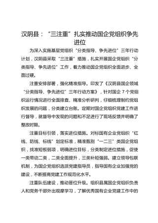 汉阴县：“三注重”扎实推动国企党组织争先进位