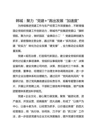 韩城：聚力“党建+”跑出发展“加速度”