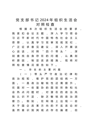 国企公司党支部书记2024年组织生活会个人对照检查