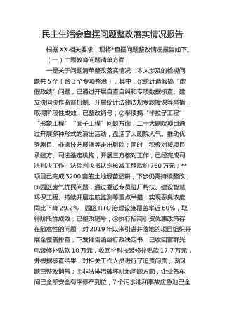 个人上年度民主生活会查摆问题整改落实情况总结报告