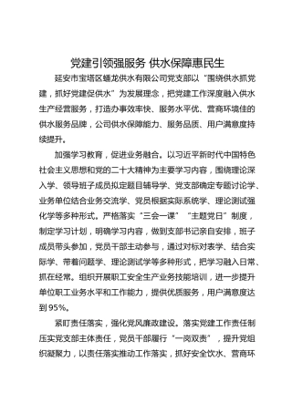 党建引领强服务 供水保障惠民生