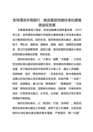 宝鸡渭滨农商银行：推进基层党建标准化 建强堡垒促发展
