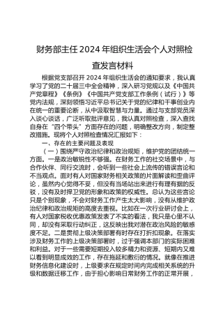 2024年组织生活会个人对照检查5400字（结合财务工作）