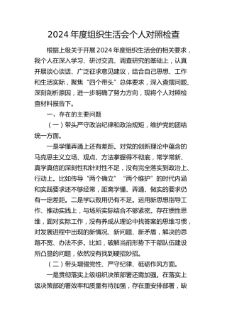 2024年度组织生活会个人对照检查1
