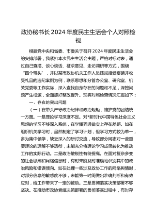政协秘书长2024年民主生活会对照检查5600字（含典型案例剖析）