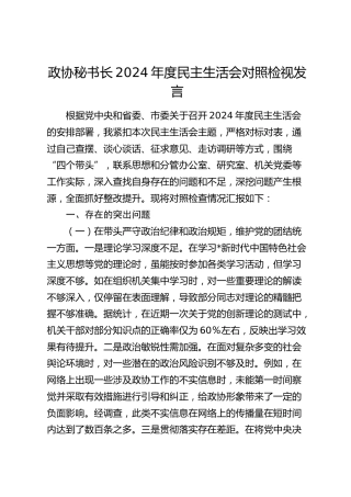 政协2024年度民主生活会个人对照检查6800字（含典型案例剖析）