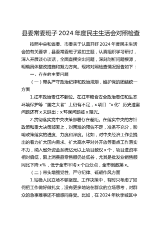 县委班子2024年度民主生活会对照检查5200字
