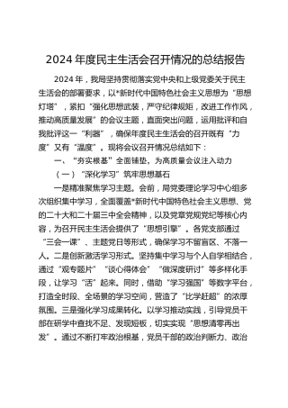 2024年度民主生活会召开情况总结报告1