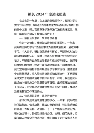 镇长2024年度述法报告（法治建设工作情况报告）