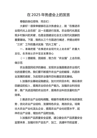 在2025年务虚会上农业、三农专题发言