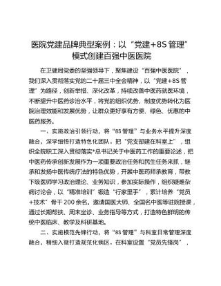医院党建品牌经验典型案例
