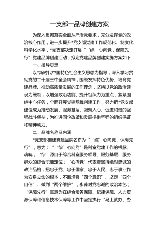 一支部一品牌创建方案（党建品牌）