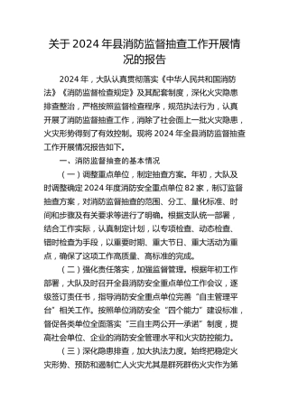 消防监督抽查工作开展情况总结报告