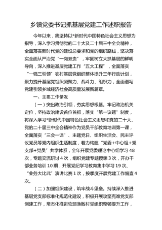 乡镇书记2024年度抓基层党建工作述职报告2000字