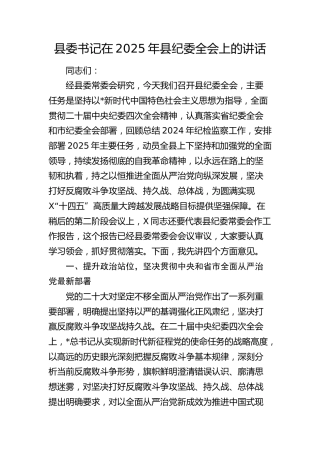 县委书记在2025年县纪委全会上的讲话