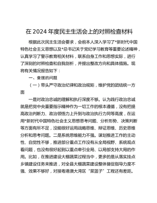 县区领导2024年度民主生活会对照检查5000字