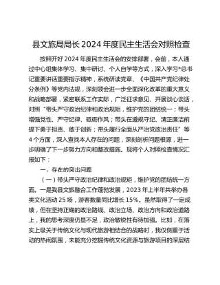 文旅系统2024年度民主生活会个人对照检查4800字（含案例剖析）