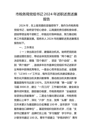 市税务系统书记2024年述职述责述廉报告3000字