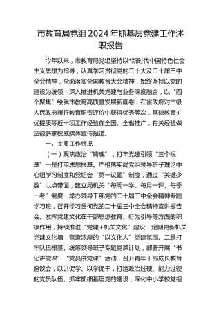 市教育局党组2024年抓基层党建工作述职报告3400字