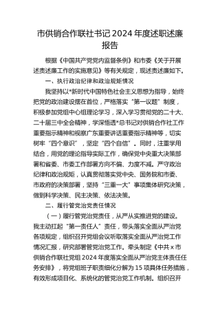 市供销合作联社书记2024年度述职述廉报告3100字