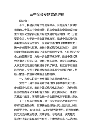三中全会专题党课讲稿7500字