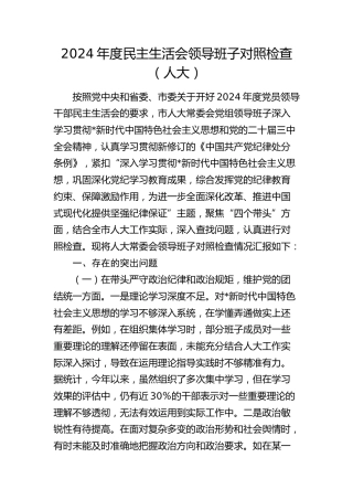 人大领导班子2024年度民主生活会对照检查9000字（含违纪行为典型案例剖析）