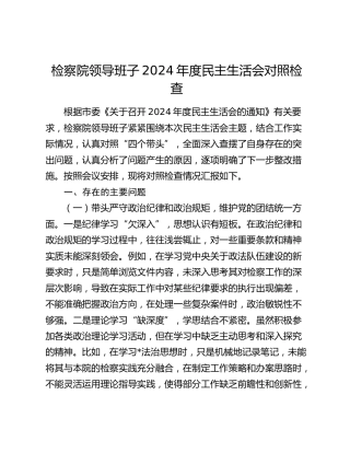检察系统班子2024年度民主生活会对照检查5800字