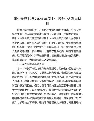 国企公司书记2024年民主生活会对照检查5400字