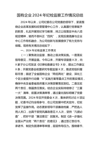 国企公司2024年纪检监察工作情况总结3500字