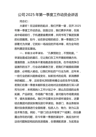 公司2025 年第一季度工作动员会讲话