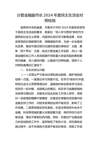 分管金融副市长2024年度民主生活会对照检查6400字（含典型案例剖析）