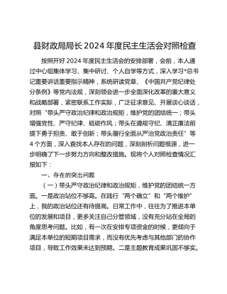 财政系统2024年度民主生活会个人对照检查4600字