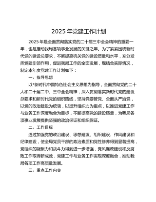 2025年党建工作计划（2500字要点）