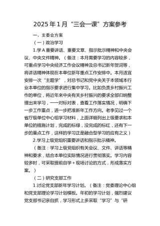 2025年1月“三会一课”方案参考1